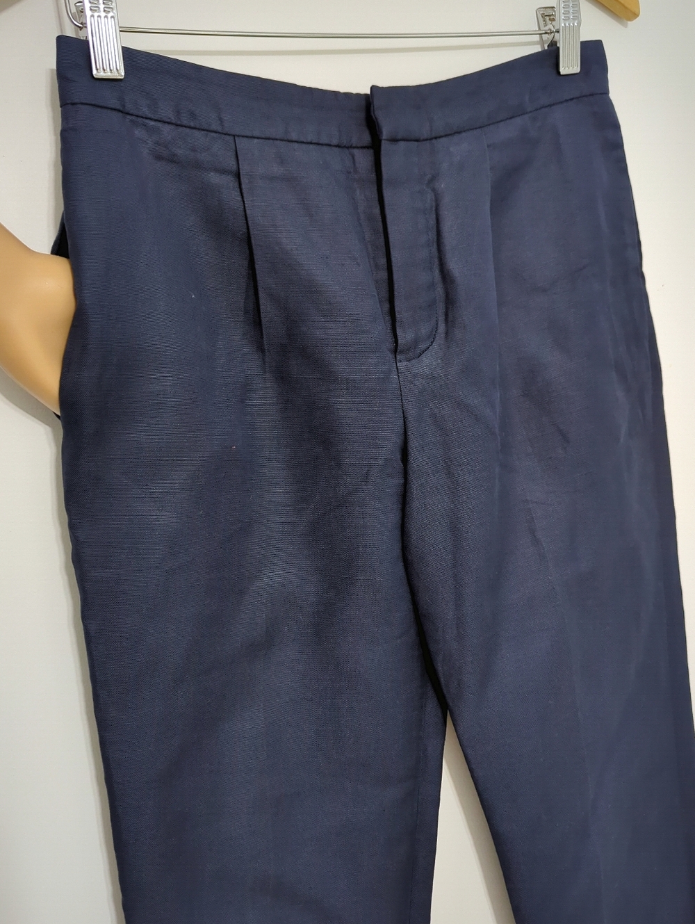 Chloé Linen Blend Cropped Trousers Blue Pleated Tailored Fit Size 2 FR 34 - Picture 4 of 9
